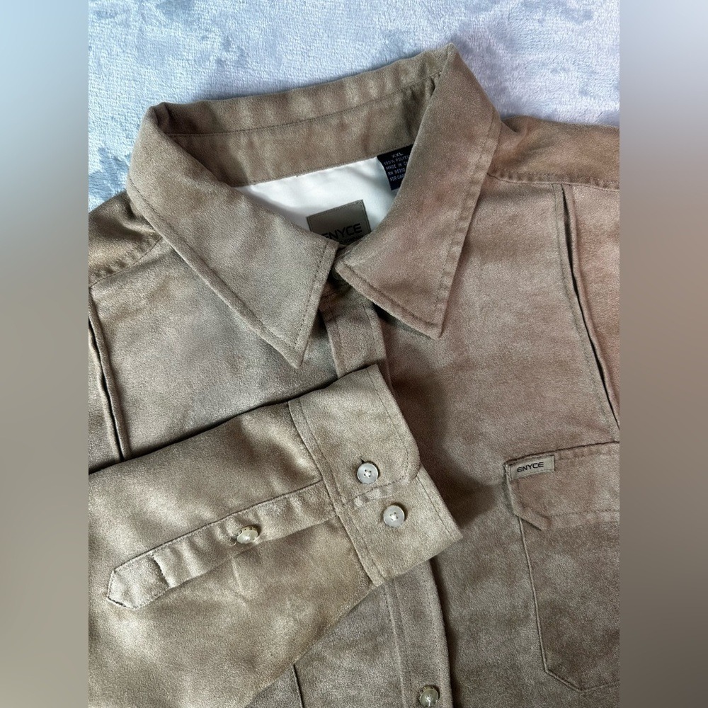 Enyce Shirt Mens 2XL Beige Faux Suede Button Up Long Sleeve Western Streetwear